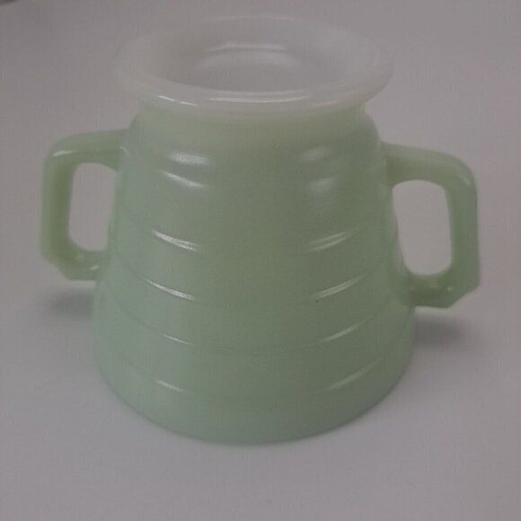 Hazel Atlas Moderntone Platonite Green Sugar Bowl Glass Double Handles - Picture 8 of 10